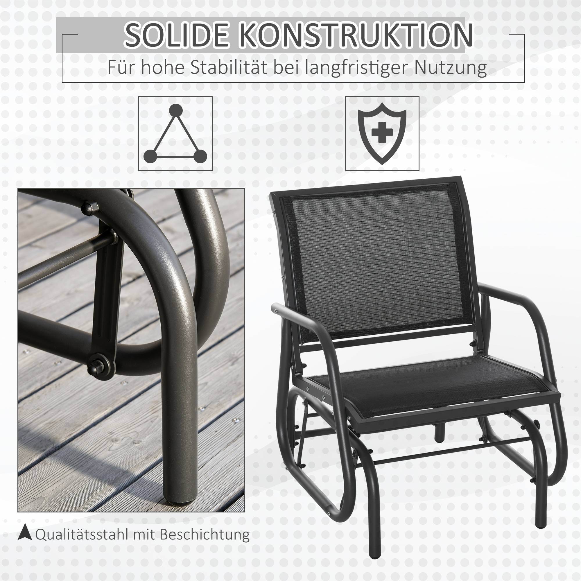 Fauteuil à bascule métal jardin balcon assise ergonomique 70x66x85cm noir - ComfortXL Outdoor Living - Image 8