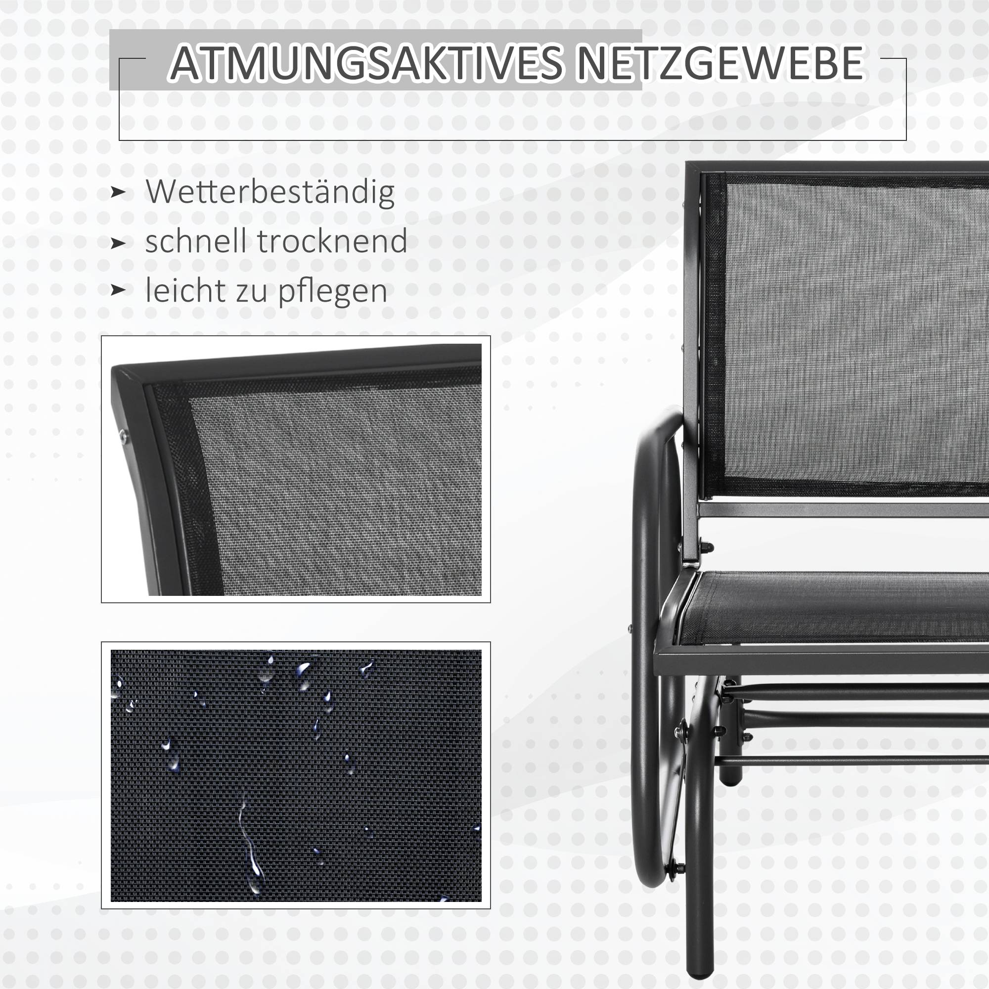 Fauteuil à bascule métal jardin balcon assise ergonomique 70x66x85cm noir - ComfortXL Outdoor Living - Image 7