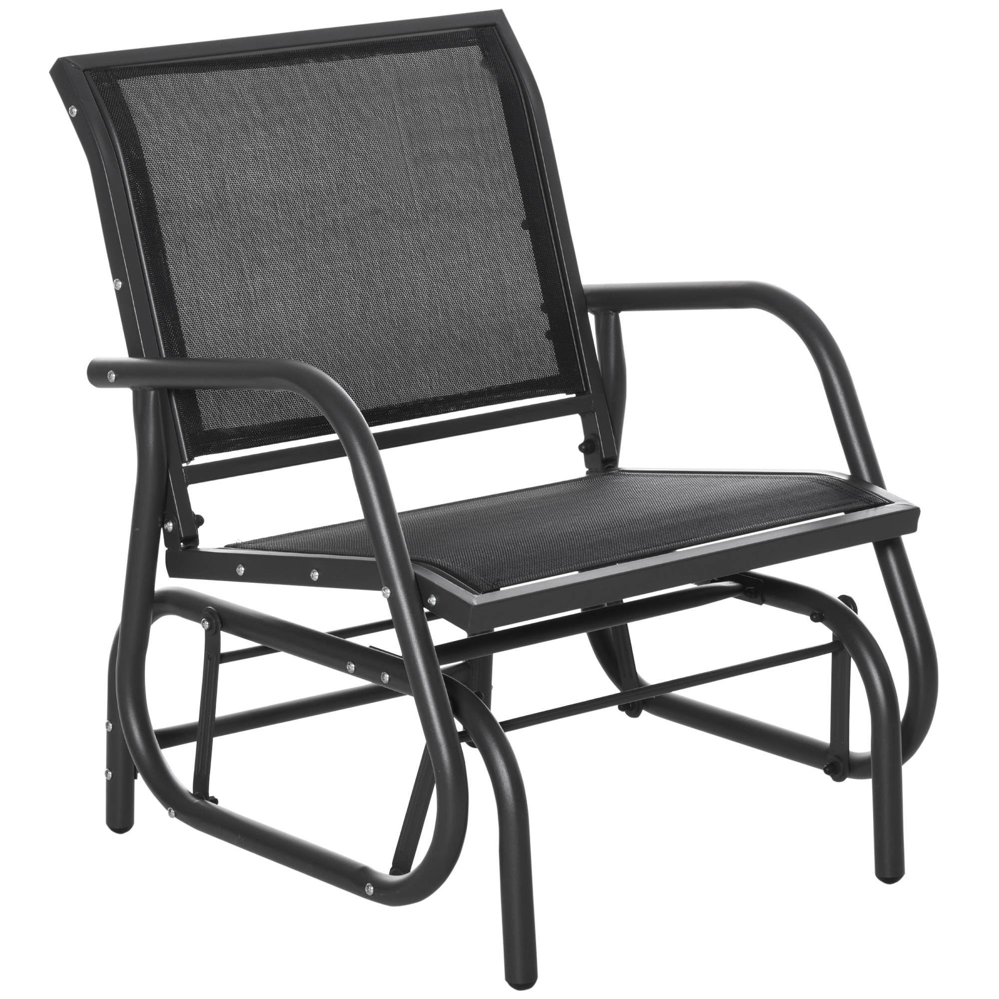 Fauteuil à bascule métal jardin balcon assise ergonomique 70x66x85cm noir - ComfortXL Outdoor Living - Image 2