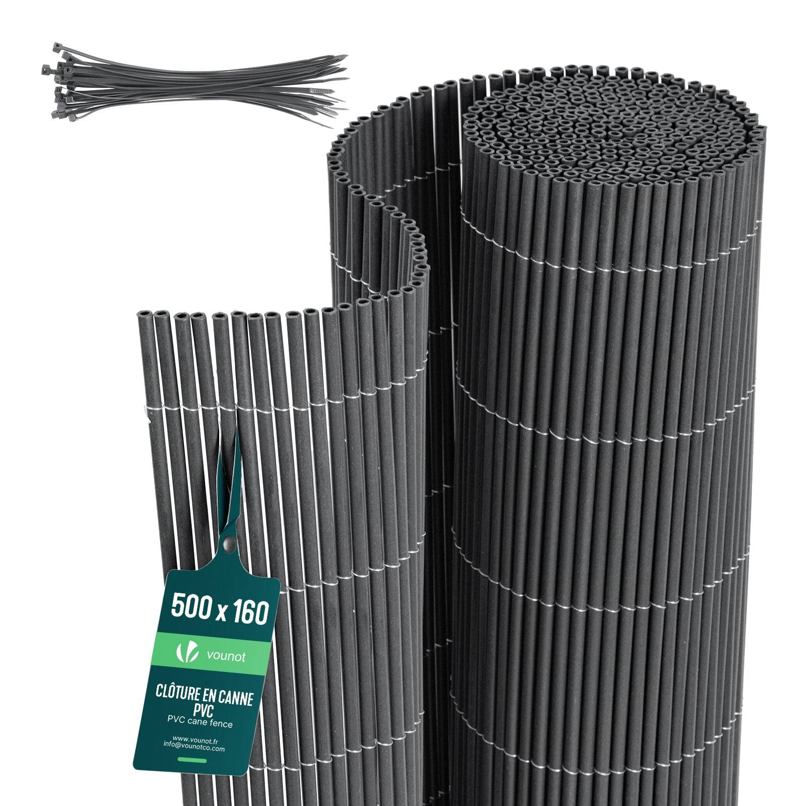 Vounot - Clôture en canisse PVC 160x500cm Anthracite - Image 1