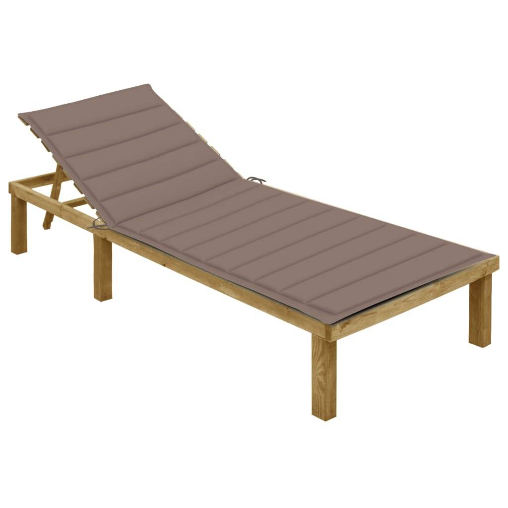 Helloshop26 - Transat chaise longue bain de soleil lit de jardin terrasse meuble d'extérieur avec coussin taupe bois de pin imprégné - Imagen 1