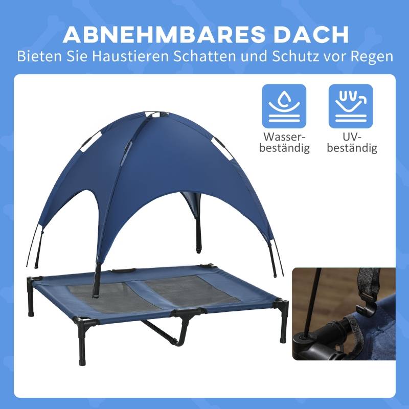 Lit pour chien extérieur avec auvent pliable 92 x 76 x 90 cm acier et tissu oxford 600D bleu foncé et noir - PANGIVO - Image 5