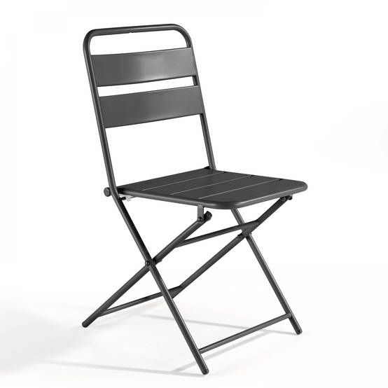 Oviala - Lot de 2 chaises de jardin pliantes en métal gris Palavas - Oviala - Imagen 2