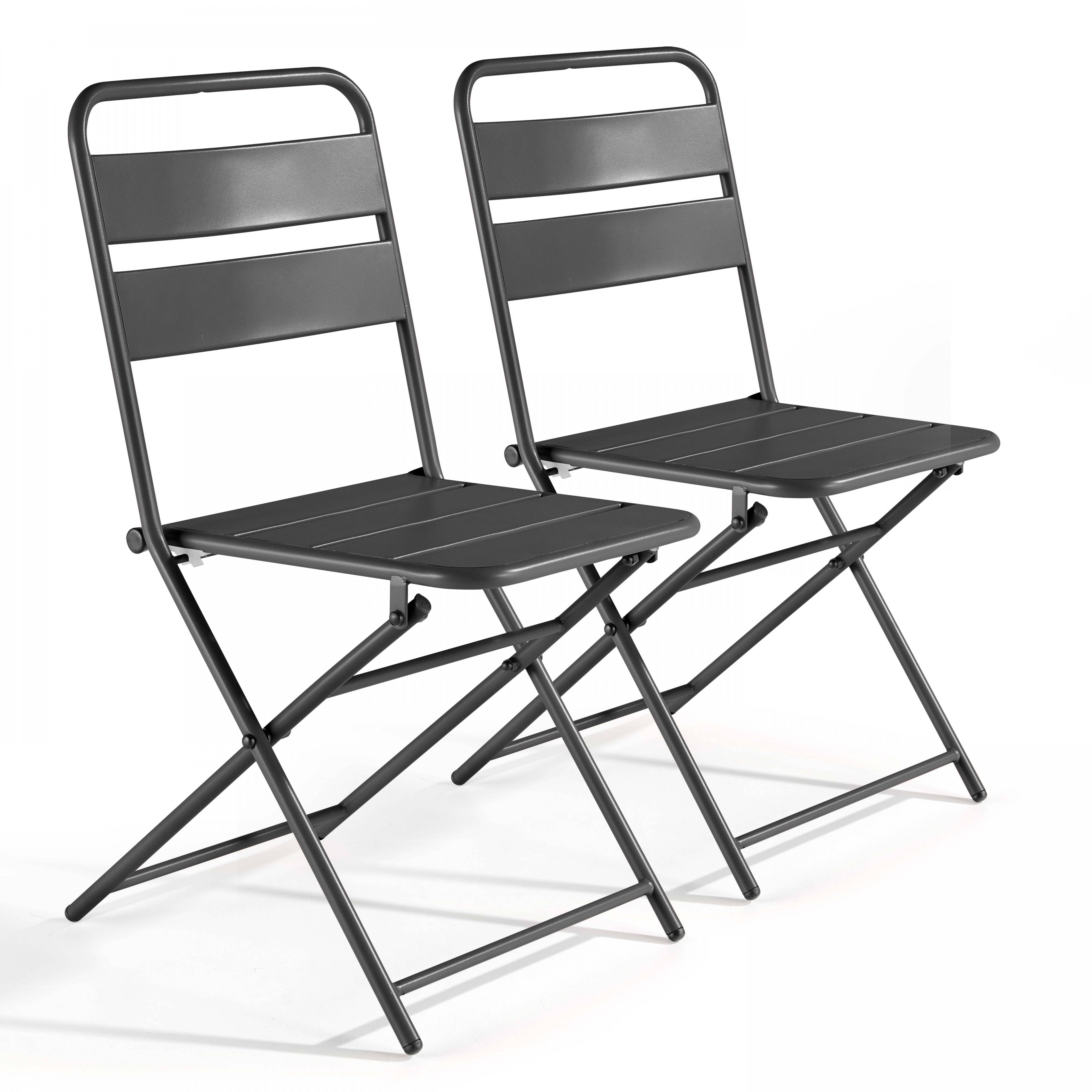 Oviala - Lot de 2 chaises de jardin pliantes en métal gris Palavas - Oviala - Imagen 1