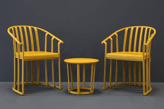 Set 2+1 fauteuils-table intérieur, extérieur gris verdâtre RAFF Resol - Image 5