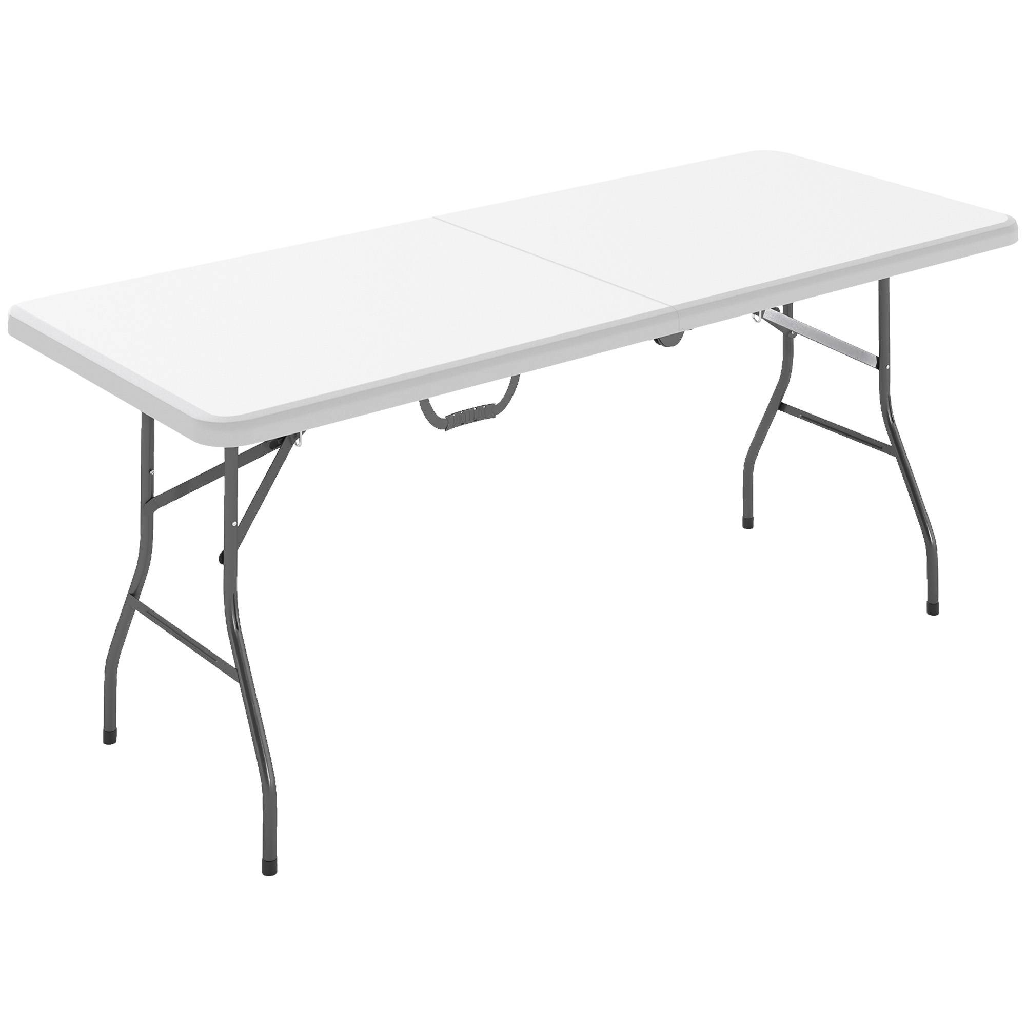 Table pliante en HDPE table de camping pliante extérieur avec poignée couvre-pieds antidérapants 180 x 74 x 74 cm, blanc