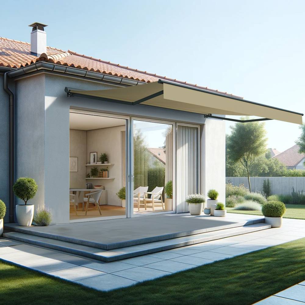 Store banne semi-coffre SARARI 5,00x3,00m (Manuelle - Ecru - Gris anthracite) - Alia Productions - Imagen 1