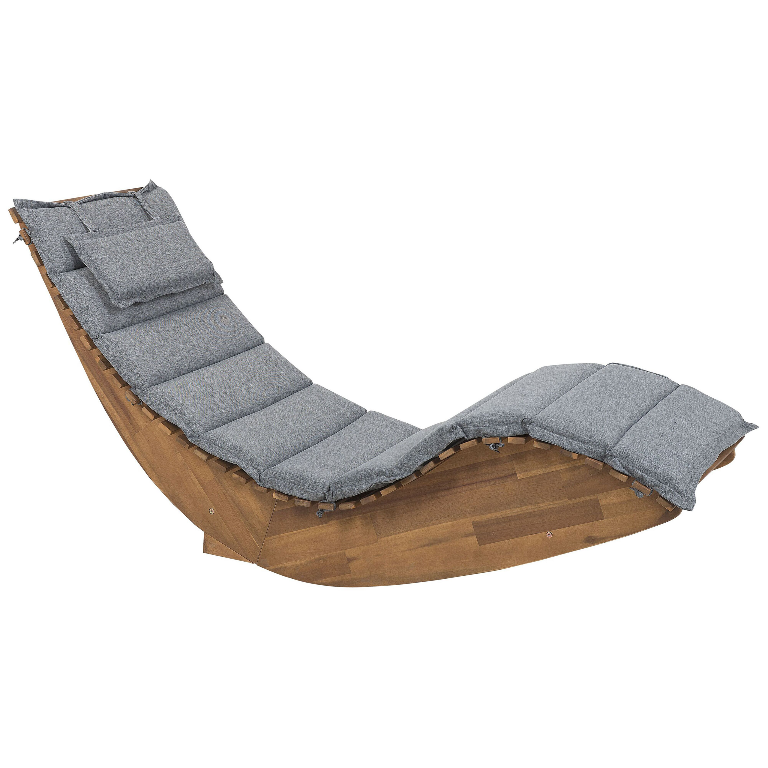Beliani - Bain de Soleil Chaise Longue de Jardin en Bois d'Acacia avec Coussin Gris Matières Résitantes et Fonction Bascule Design Moderne Beliani - Imagen 1