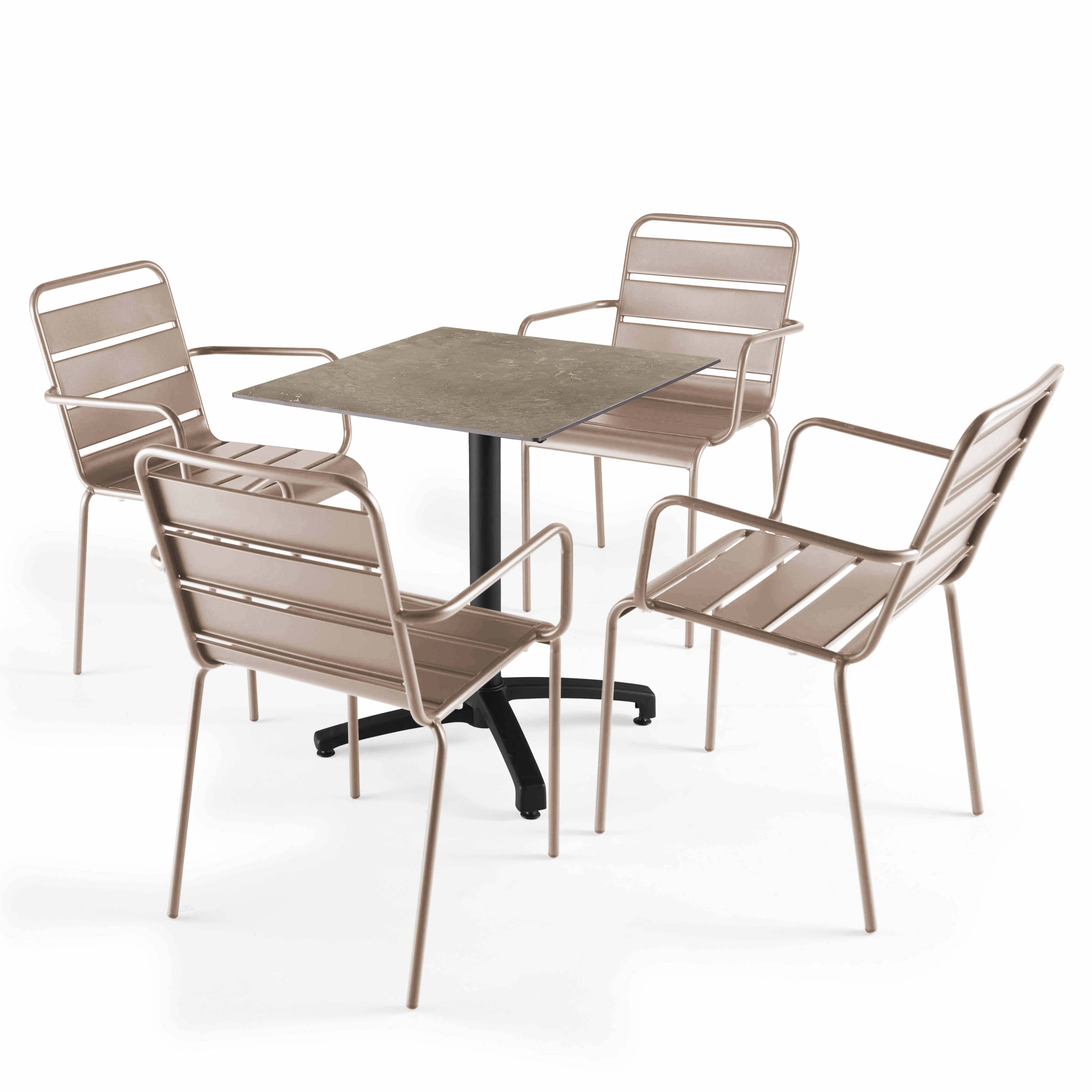 Oviala - Ensemble table de terrasse stratifié marbre beige et 4 fauteuils taupe - Oviala - Imagen 1
