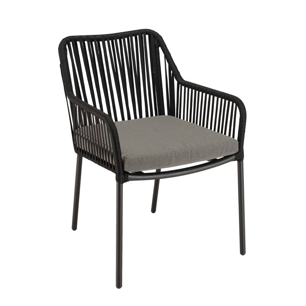 Macabane - MALO - Lot de 2 fauteuils cordage noir coussin assise gris anthracite - Imagen 5