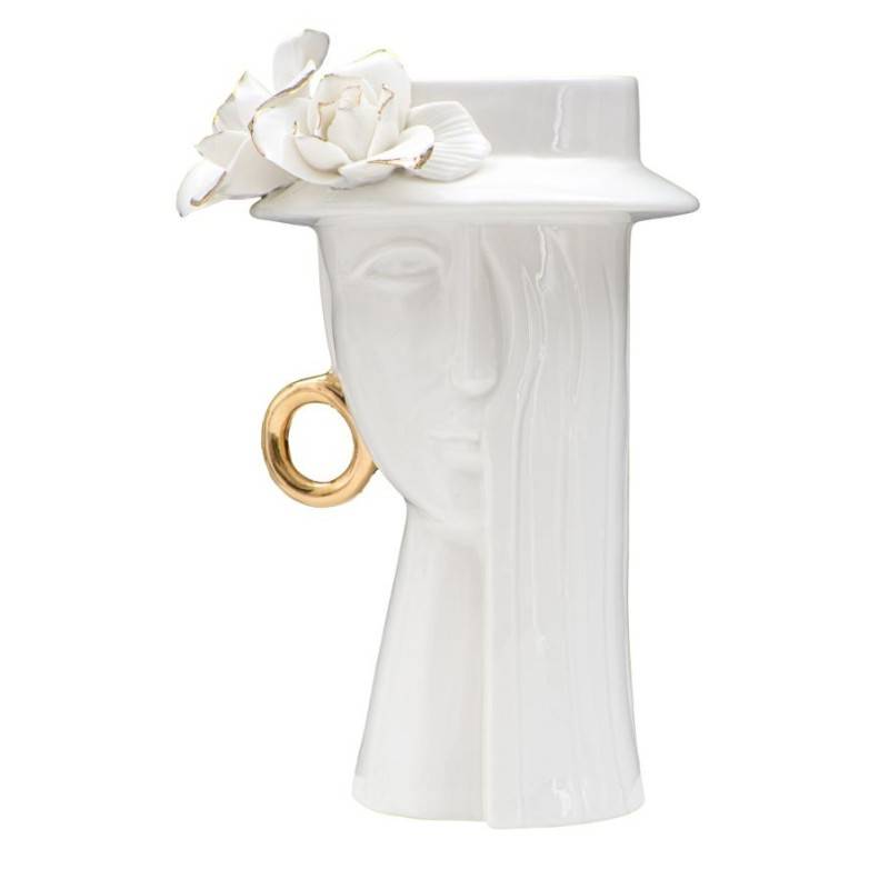 Vase visage femme en céramique blanche 15x13.3x23.5 cm - Mauro Ferretti - Image 1