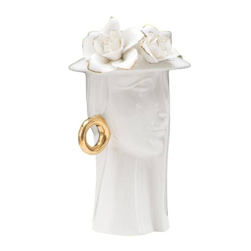 Vase visage femme en céramique blanche 15x13.3x23.5 cm - Mauro Ferretti - Image 2