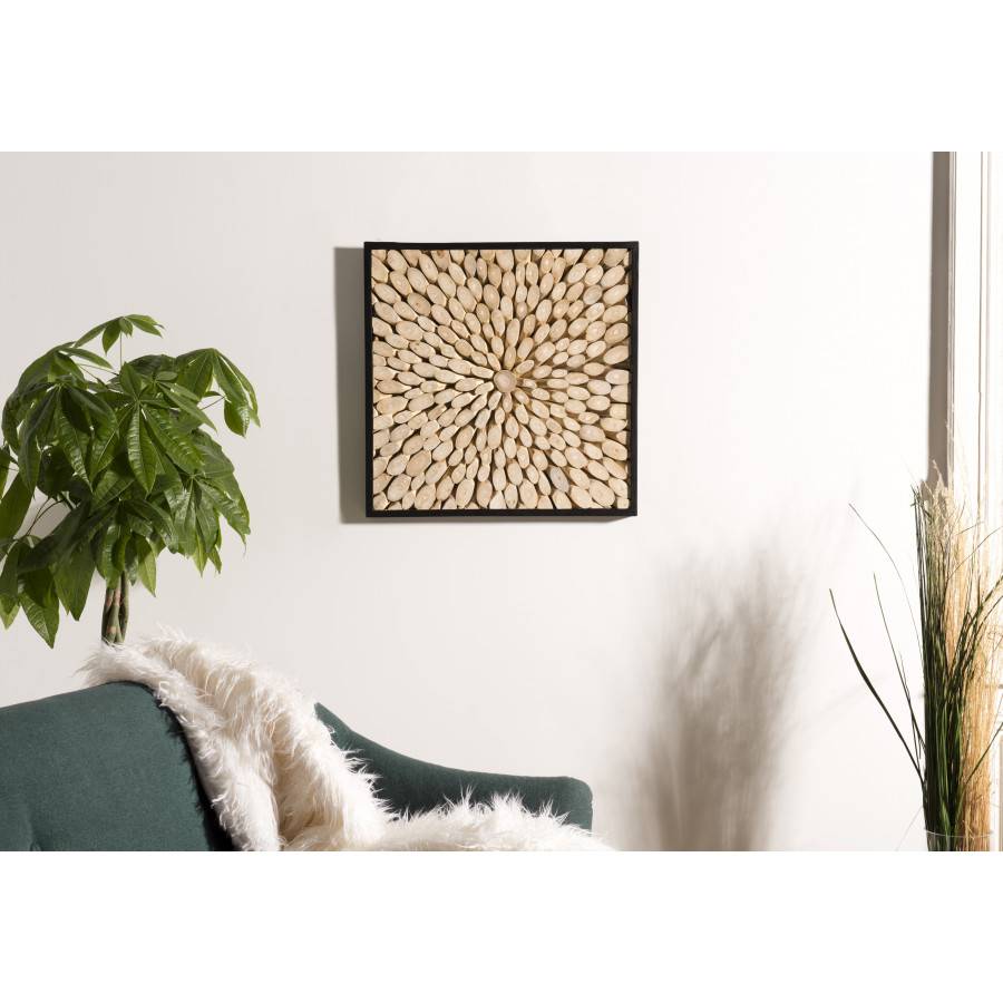 Macabane - SUZY - Décoration murale carrée 60x60cm branches bois Teck nature - Imagen 2