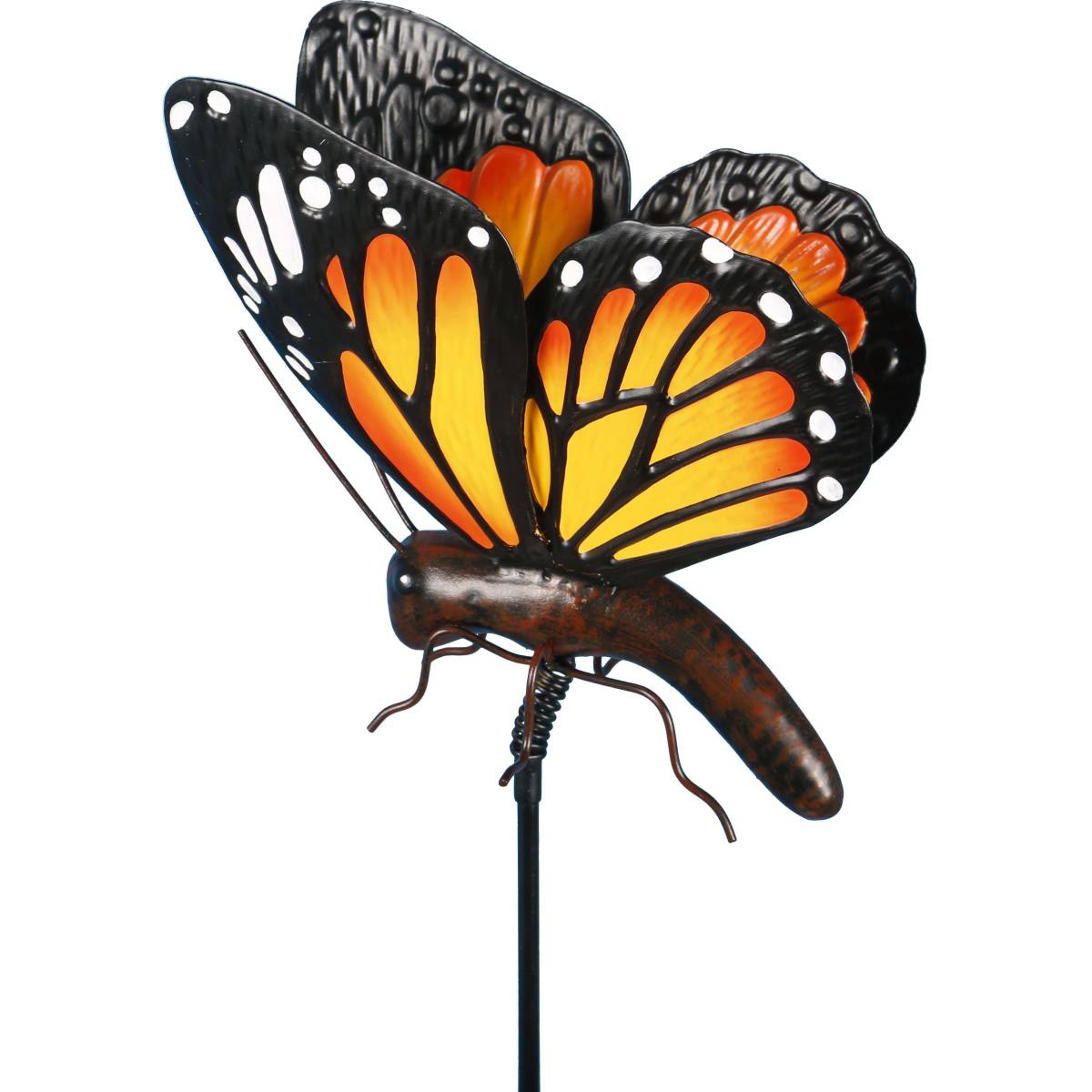 Jardindeco - Papillon orange sur pic en métal 102 cm
