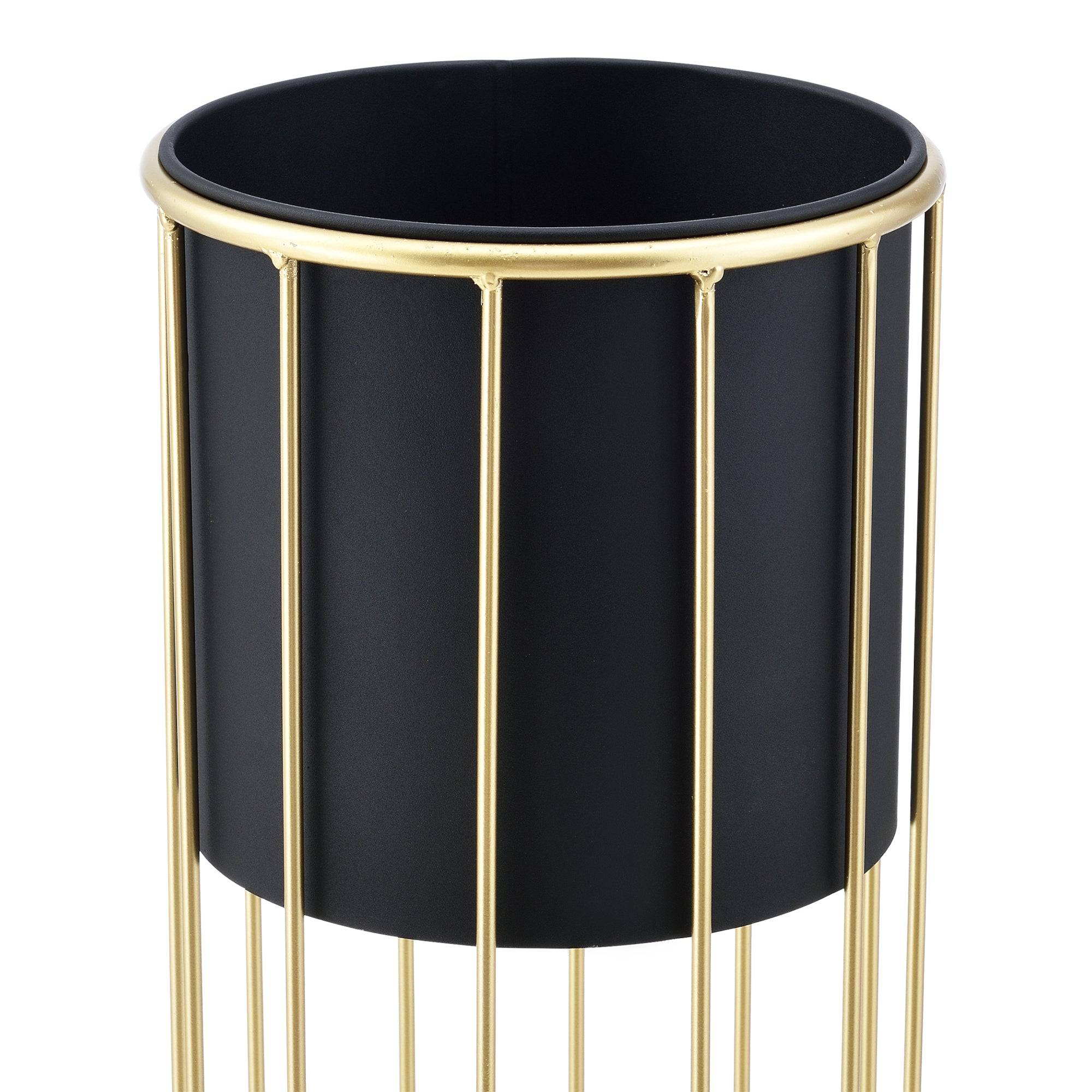 Set de 2 supports de plante ensemble cache-pot pot de fleur bac à fleurs vase métal tailles différentes doré noir - Image 3