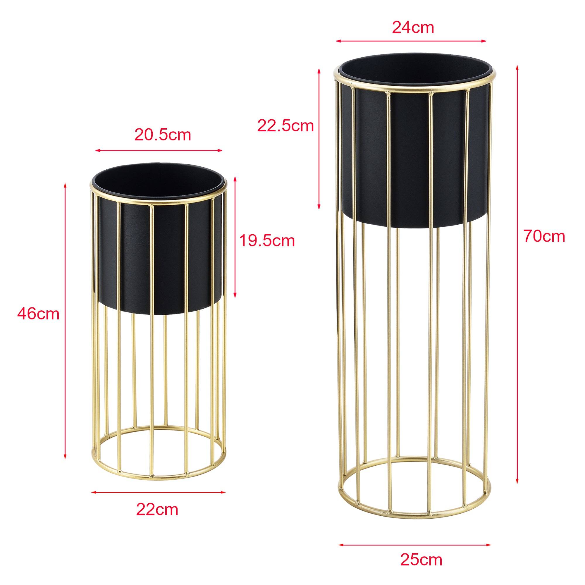 Set de 2 supports de plante ensemble cache-pot pot de fleur bac à fleurs vase métal tailles différentes doré noir - Image 1