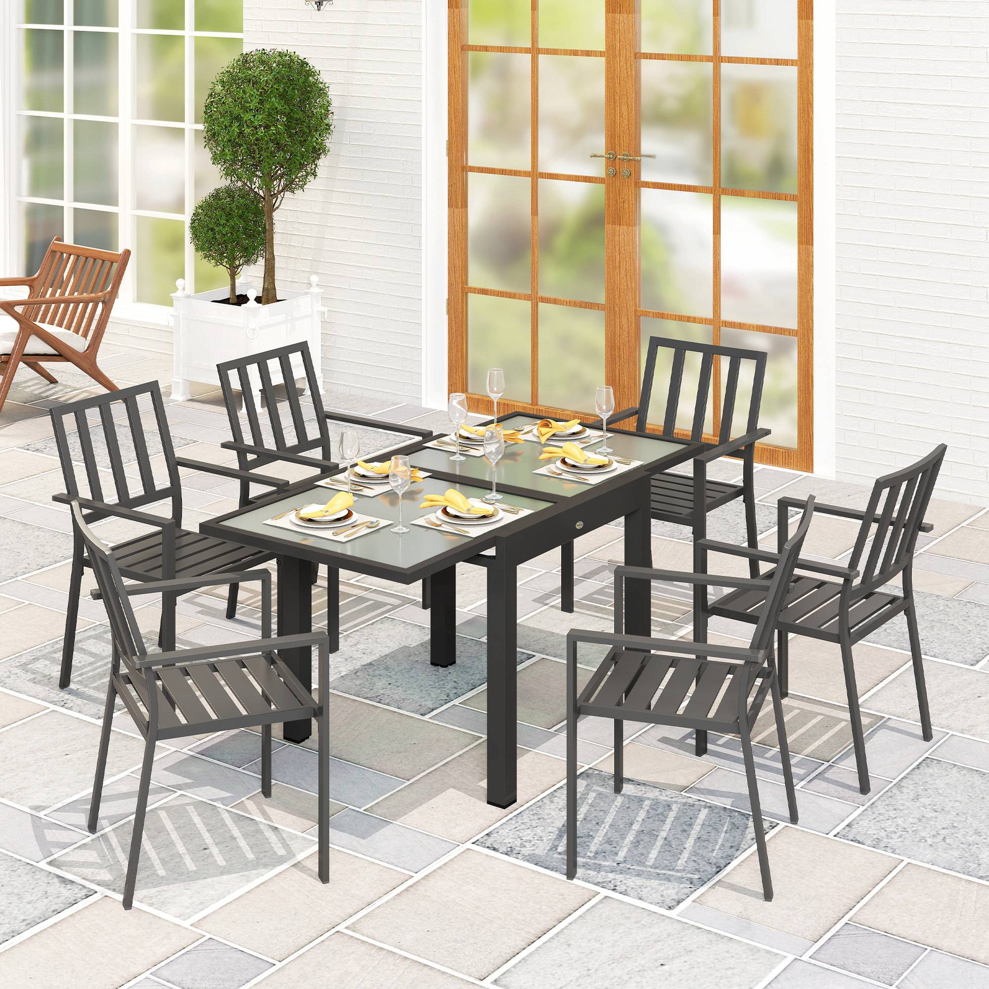 Outsunny - Table extensible de jardin grande taille dim. dépliées 160L x 80l x 75H cm alu métal époxy anthracite plateau verre trempé transparent - Image 2