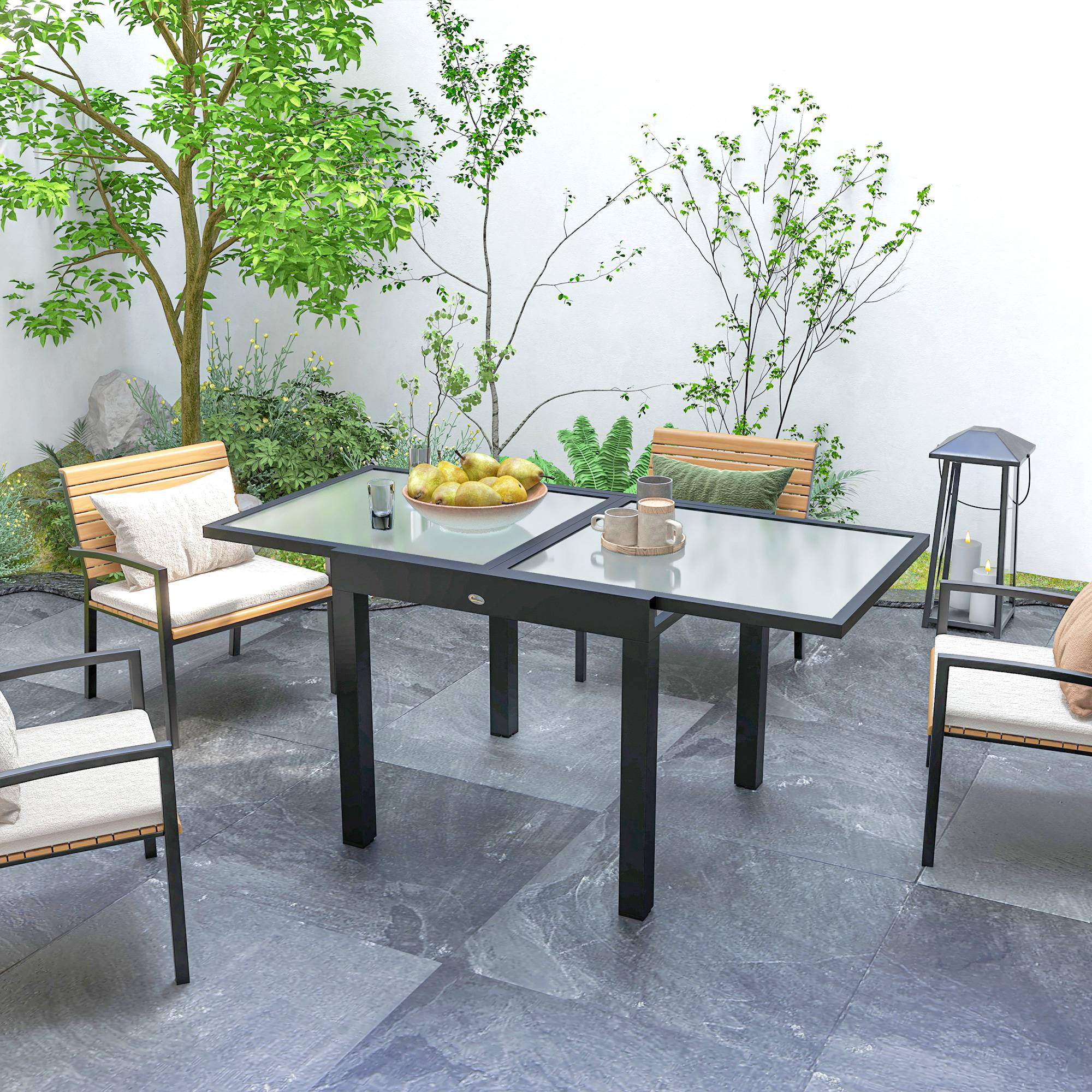 Outsunny - Table extensible de jardin grande taille dim. dépliées 160L x 80l x 75H cm alu métal époxy anthracite plateau verre trempé transparent - Image 8