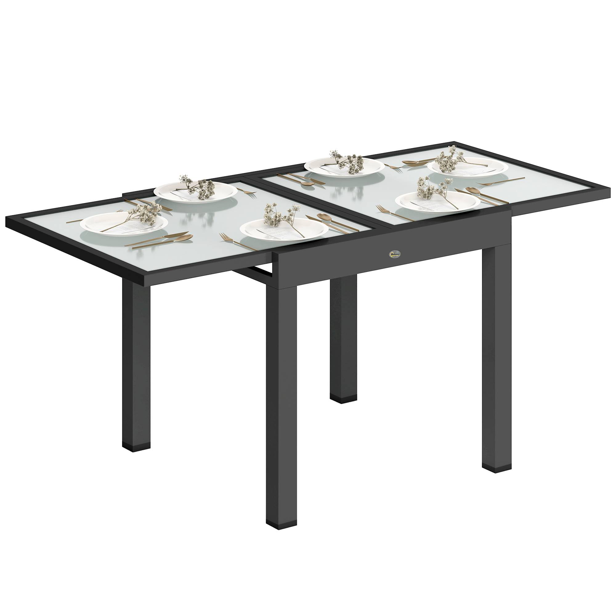 Outsunny - Table extensible de jardin grande taille dim. dépliées 160L x 80l x 75H cm alu métal époxy anthracite plateau verre trempé transparent - Image 1