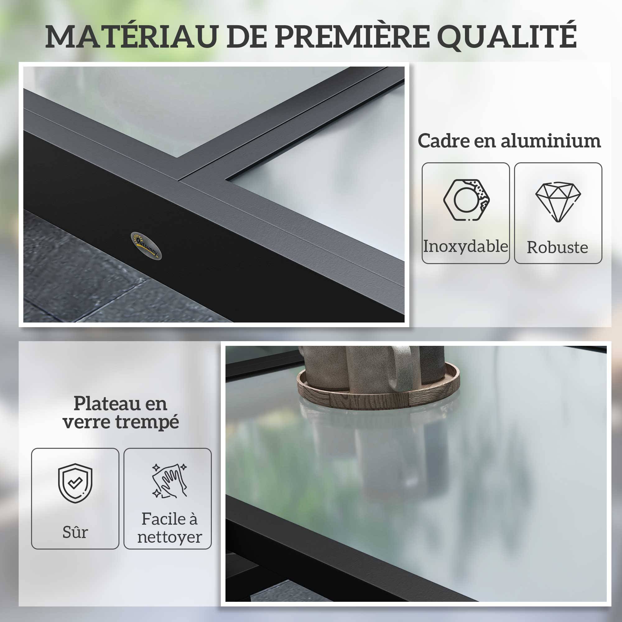 Outsunny - Table extensible de jardin grande taille dim. dépliées 160L x 80l x 75H cm alu métal époxy anthracite plateau verre trempé transparent - Image 6