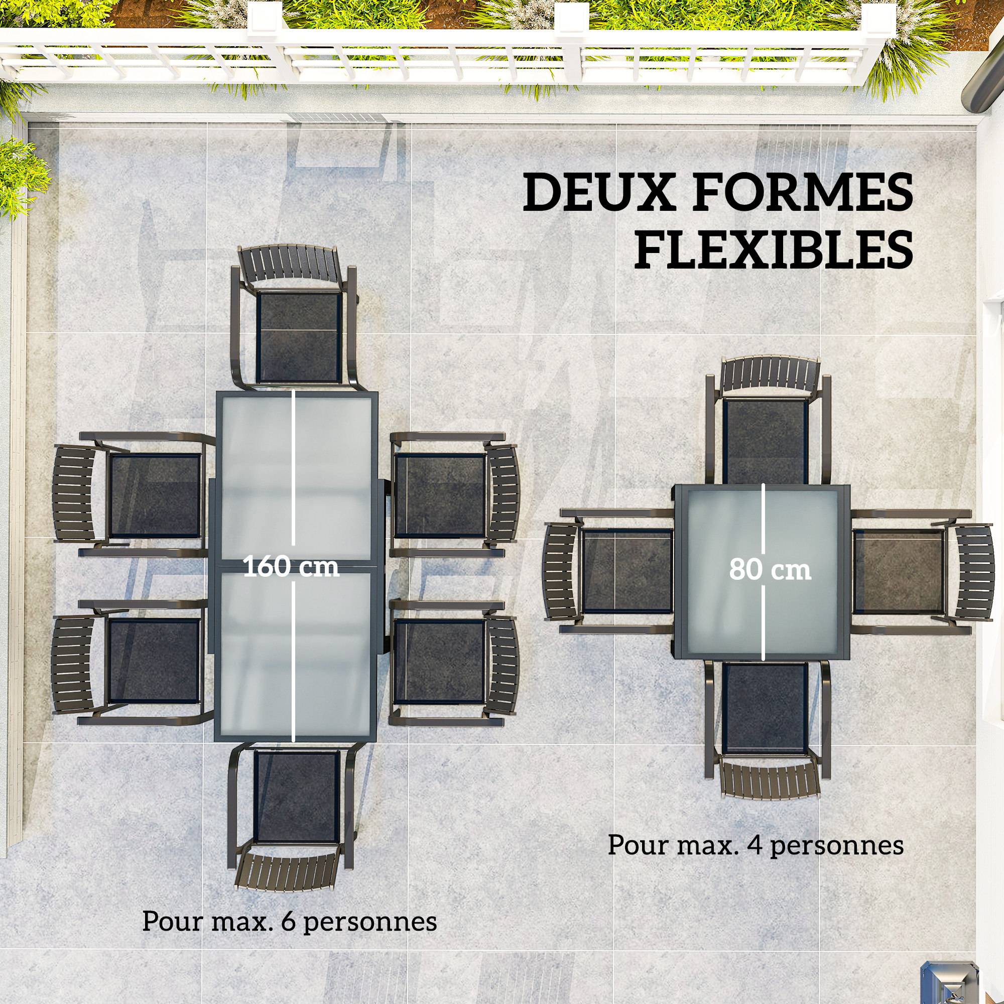 Outsunny - Table extensible de jardin grande taille dim. dépliées 160L x 80l x 75H cm alu métal époxy anthracite plateau verre trempé transparent - Image 3