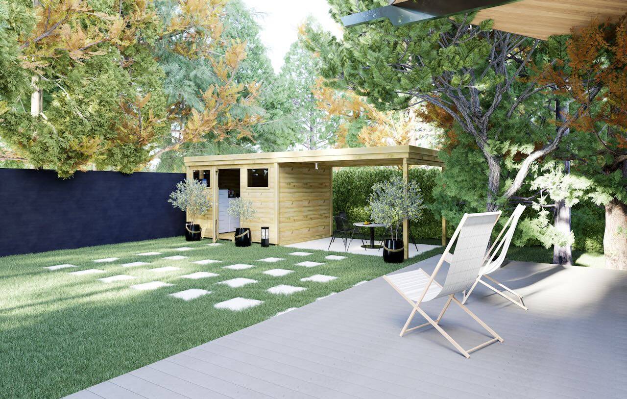 Abri Français - ABRI DE JARDIN bois Pin traité autoclave 27mm - 6,94x3,44m / 24m2 - Bac acier - Plancher bois - Image 3