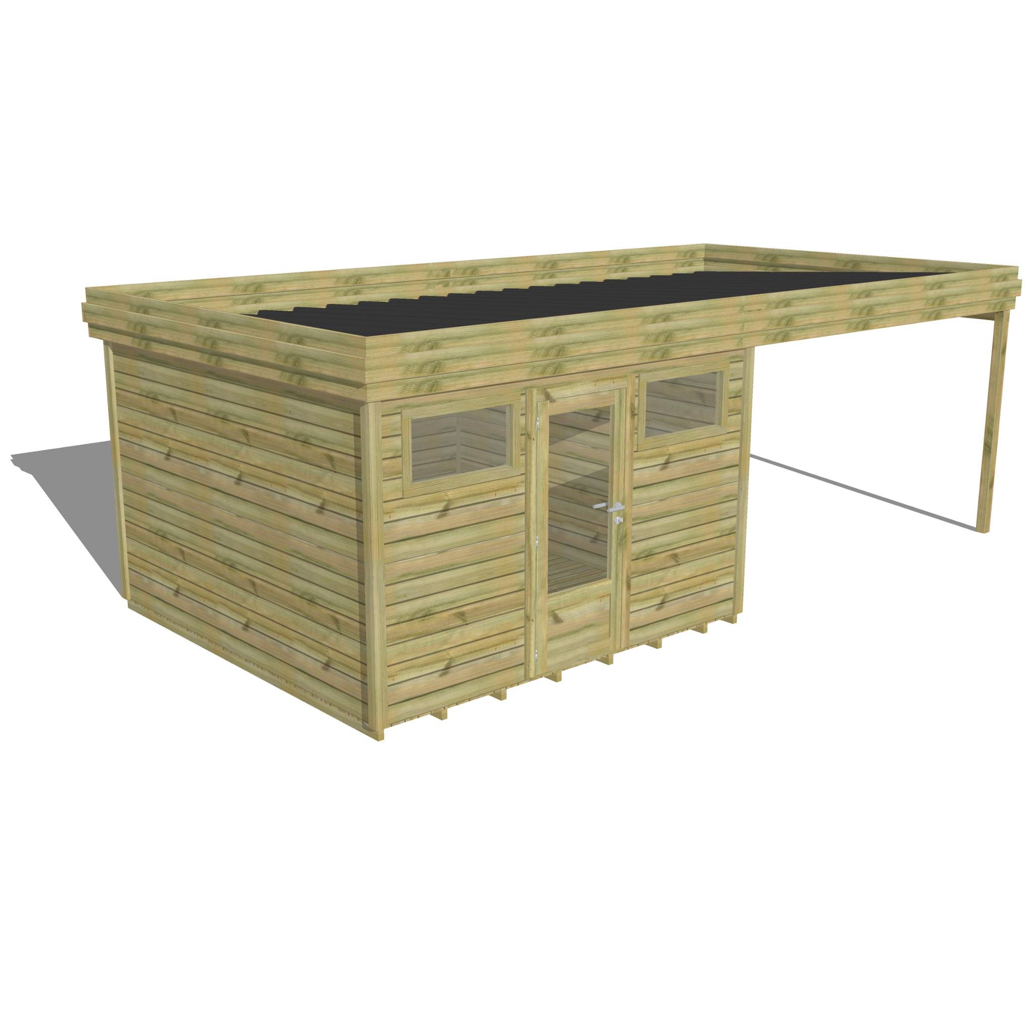 Abri Français - ABRI DE JARDIN bois Pin traité autoclave 27mm - 6,94x3,44m / 24m2 - Bac acier - Plancher bois - Image 1