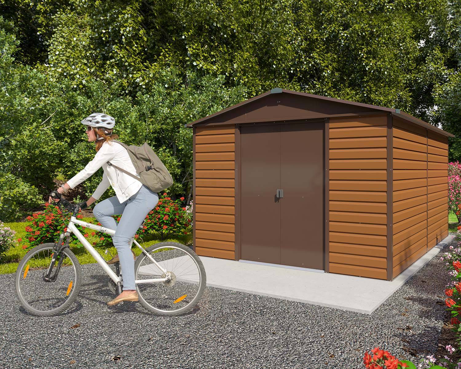 Yardmaster - Abri de jardin métal imitation bois 10,46 m2 Yardmaster + kit d'ancrage - Image 1