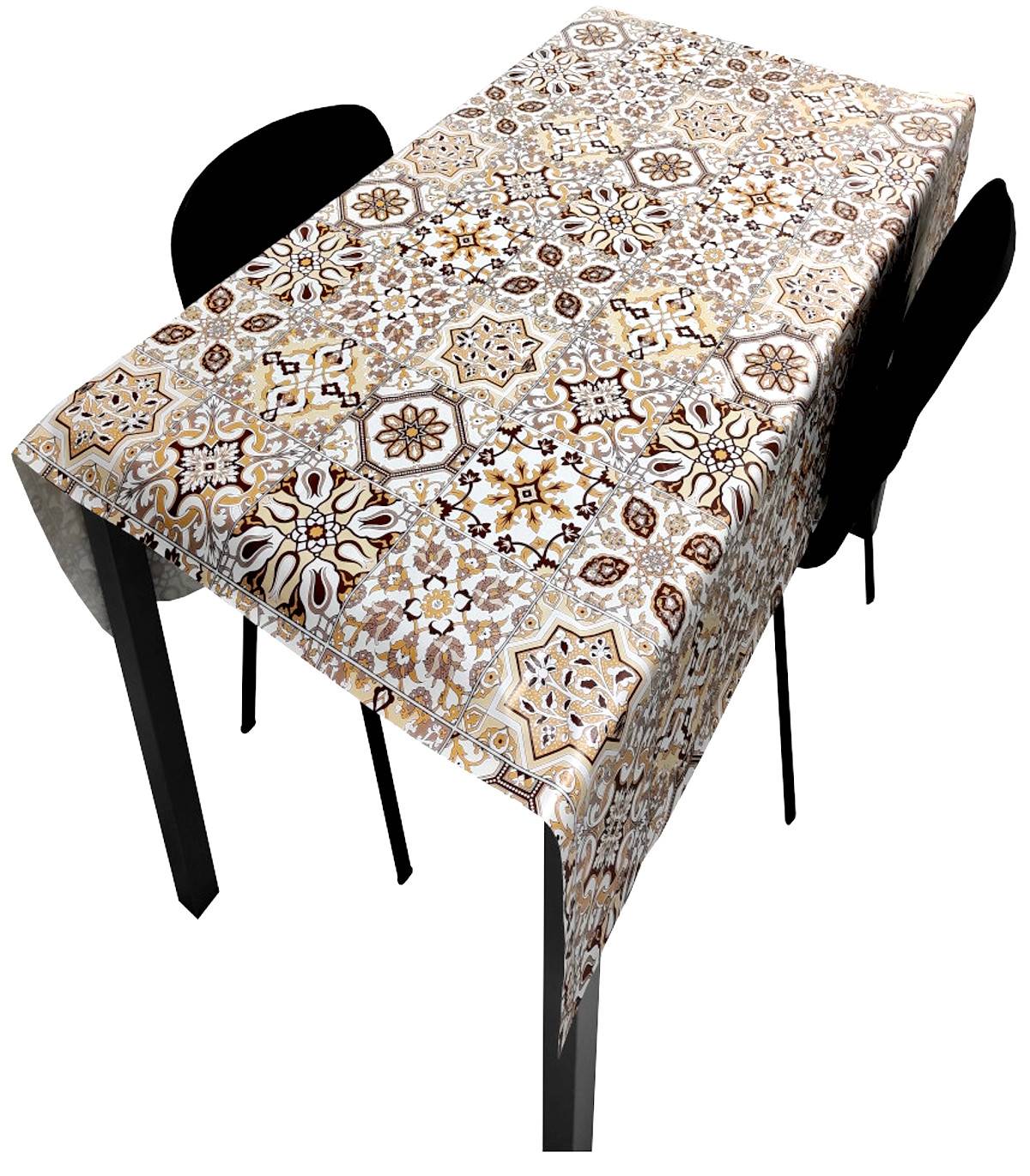 Nappe Composition PVC Base Polyester Anti-taches Mosaïque Marron Taille 140X250 CM - Imagen 1