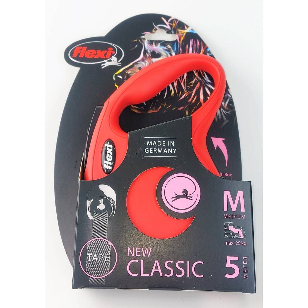 Flexi - Laisse sangle 5 mètres M Max 25 KG rouge laisse pour chien - Imagen 5
