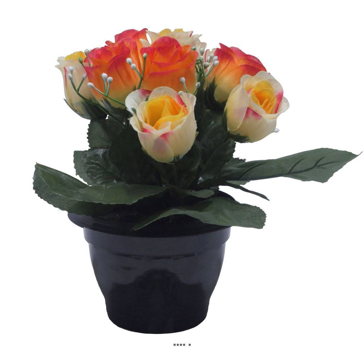 Artificielles - Pot pour Tombe de bouton de rose et mini fleurs Jaune artificiels - Toussaint - couleur: Jaune 630 - Imagen 2