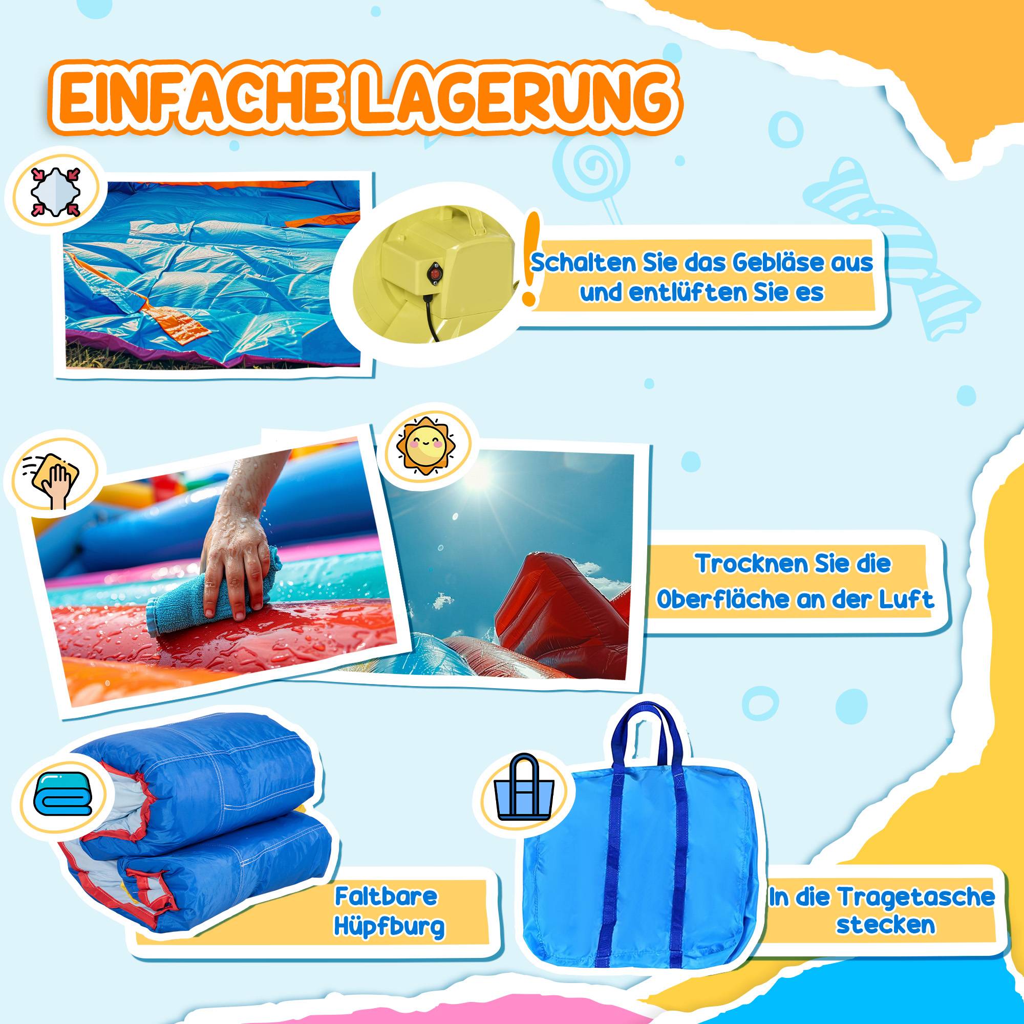 Château gonflable avec toboggan, zone de saut et piscine, pompe électrique incluse, pour 3 enfants maximum, 380 x 340 x 170 cm - Image 7