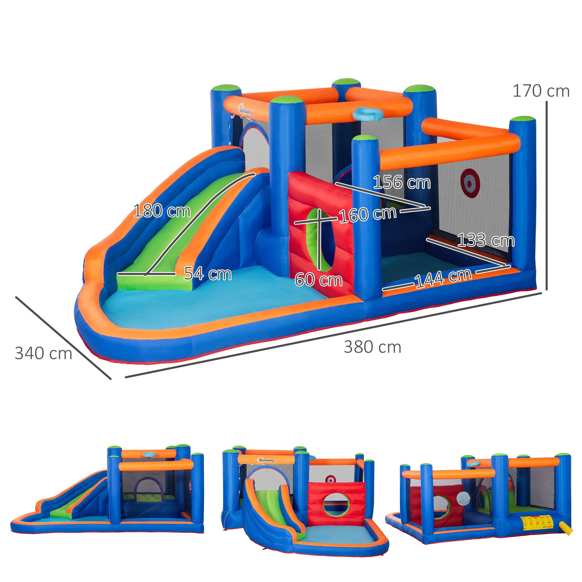 Château gonflable avec toboggan, zone de saut et piscine, pompe électrique incluse, pour 3 enfants maximum, 380 x 340 x 170 cm - Image 5