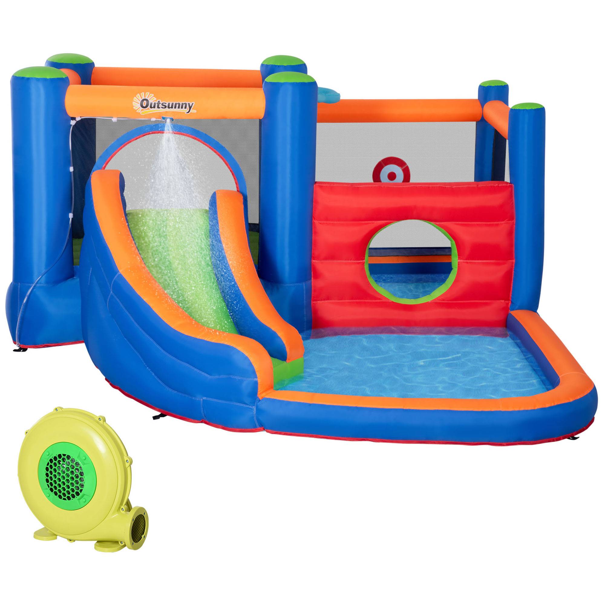 Château gonflable avec toboggan, zone de saut et piscine, pompe électrique incluse, pour 3 enfants maximum, 380 x 340 x 170 cm - Image 2