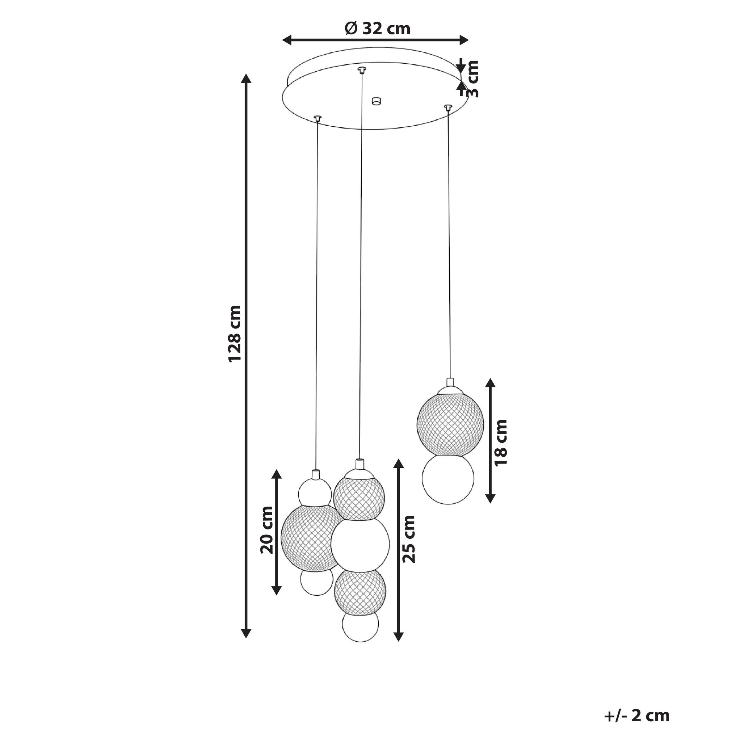 Beliani - Lampe suspension Verre Doré SORA - 32x32x128- Beliani - Image 3