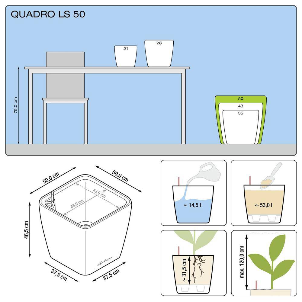 Lechuza - Pot Quadro Premium LS 50 - kit complet, rouge scarlet brillant 50 cm Lechuza - Image 3