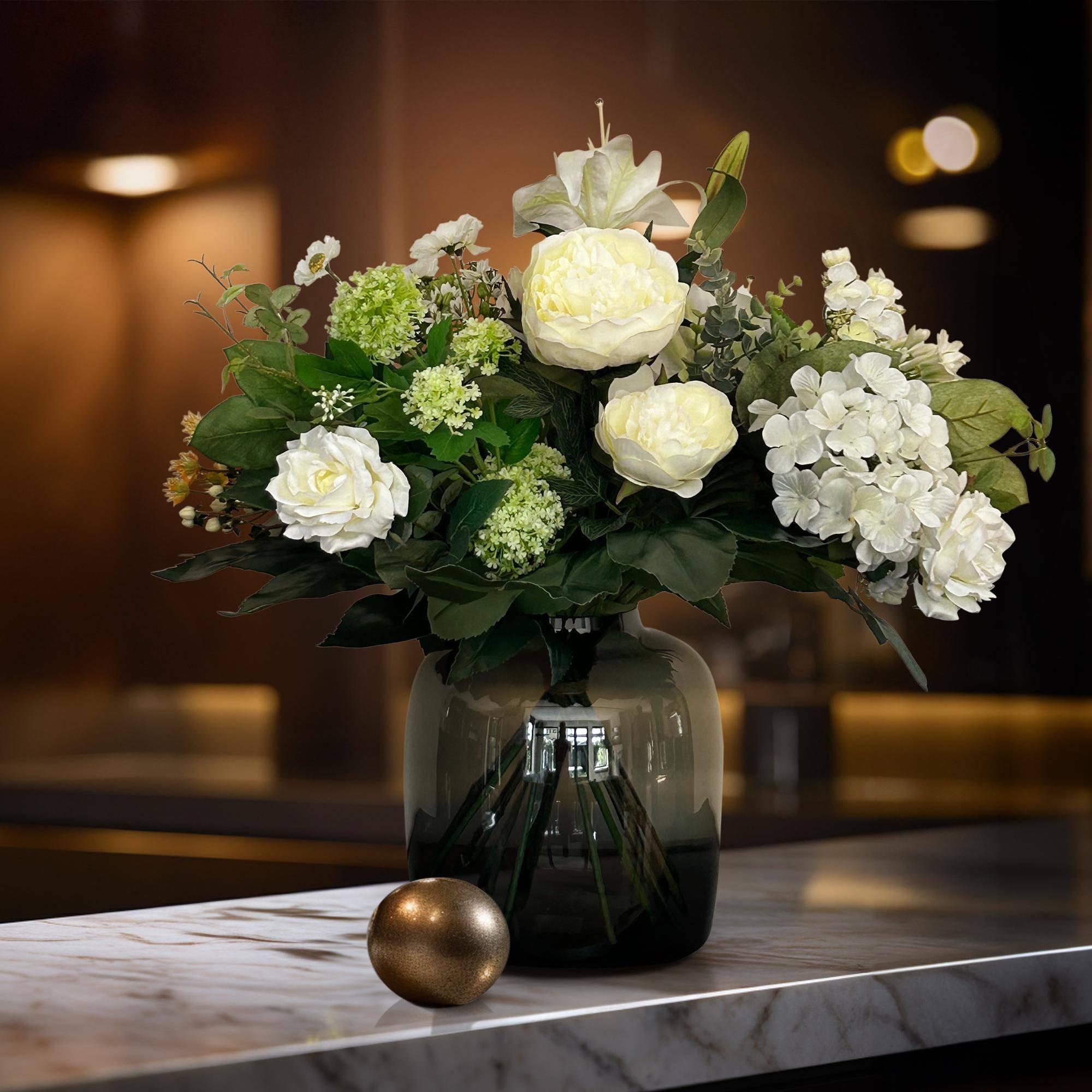 PANGIVO - Bouquet de fleurs artificielles matière synthétique blanc 30 x 30 x 60 cm - PANGIVO - Image 4