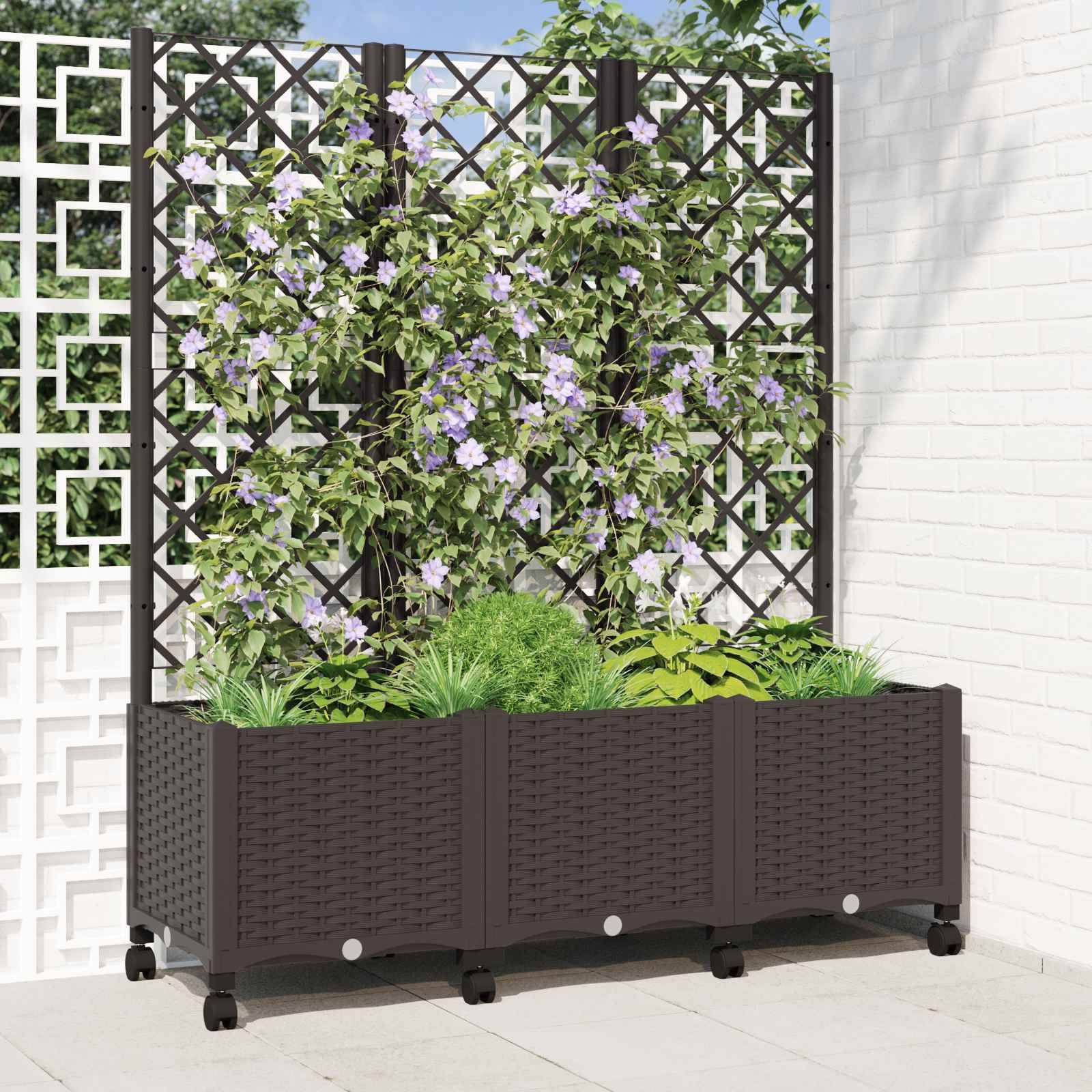 ComfortXL - Bac rectangulaire avec treillis polypropylène jardin plantes grimpantes roues marron - ComfortXL Outdoor Living