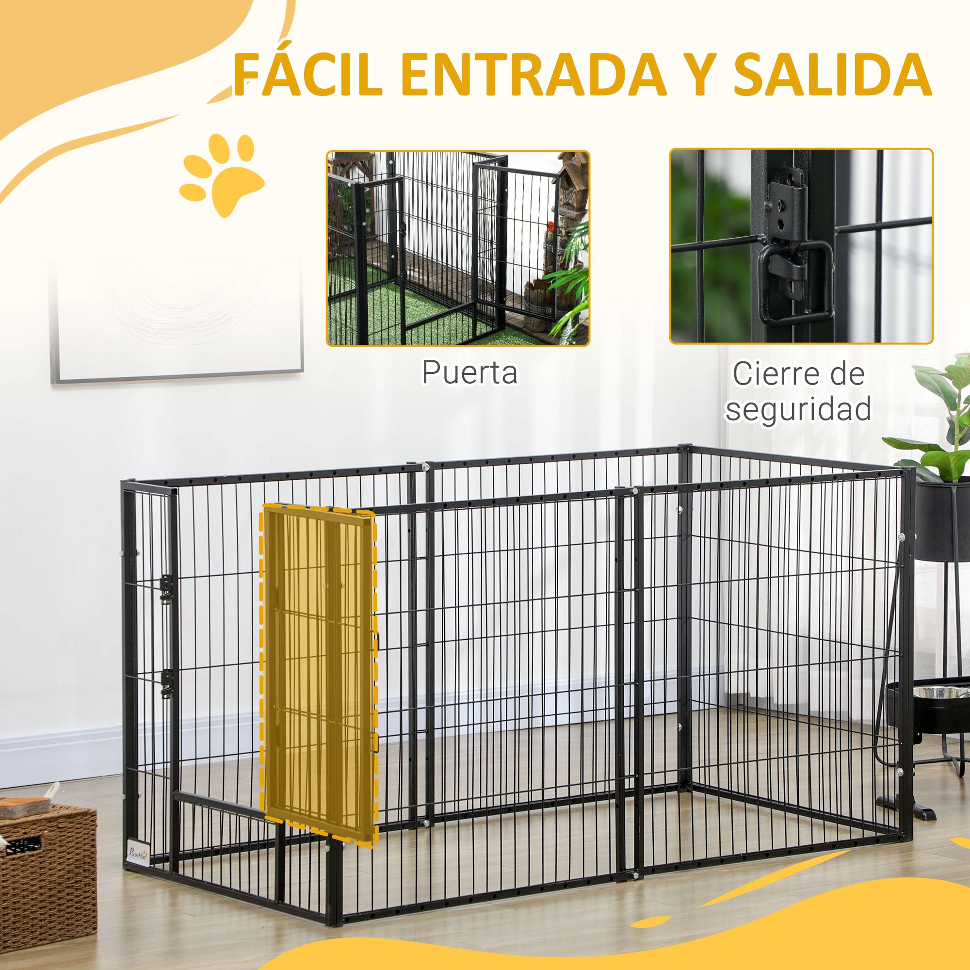 Parc à chiens réglable à 6 panneaux, clôture métallique pour animaux de compagnie avec cadre en acier, 82,5-150 x 79 x 81 cm, noir - Image 10