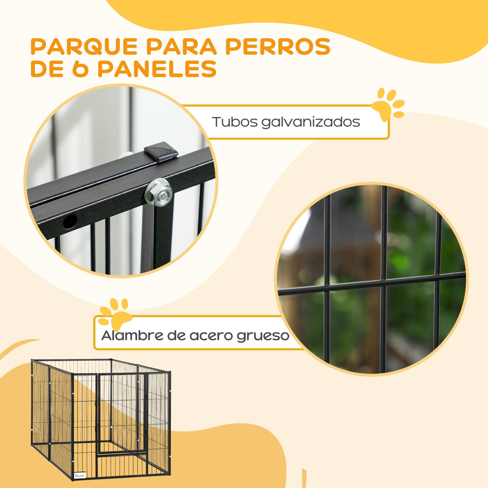 Parc à chiens réglable à 6 panneaux, clôture métallique pour animaux de compagnie avec cadre en acier, 82,5-150 x 79 x 81 cm, noir - Image 9