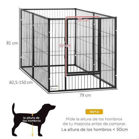 Parc à chiens réglable à 6 panneaux, clôture métallique pour animaux de compagnie avec cadre en acier, 82,5-150 x 79 x 81 cm, noir - Image 5