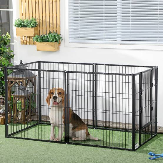 Parc à chiens réglable à 6 panneaux, clôture métallique pour animaux de compagnie avec cadre en acier, 82,5-150 x 79 x 81 cm, noir - Image 3