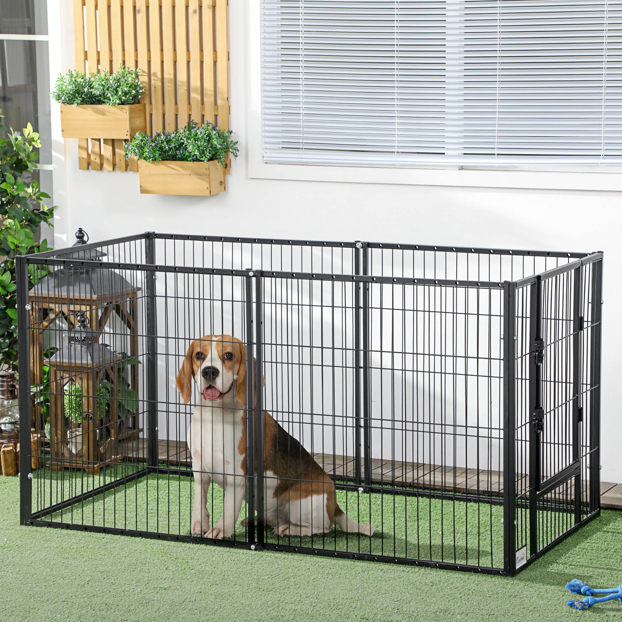 Parc à chiens réglable à 6 panneaux, clôture métallique pour animaux de compagnie avec cadre en acier, 82,5-150 x 79 x 81 cm, noir - Image 3