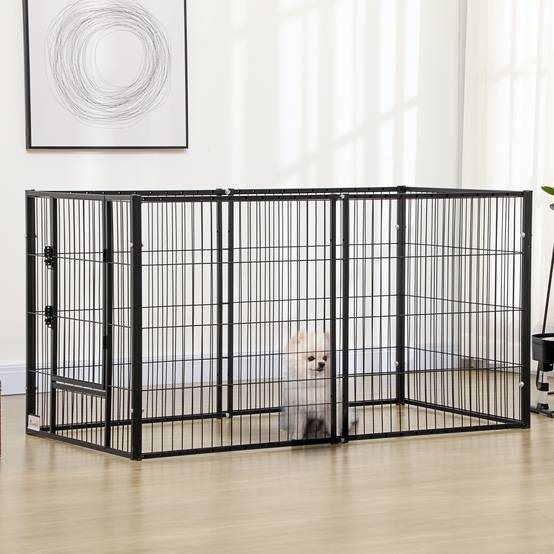 Parc à chiens réglable à 6 panneaux, clôture métallique pour animaux de compagnie avec cadre en acier, 82,5-150 x 79 x 81 cm, noir - Image 4