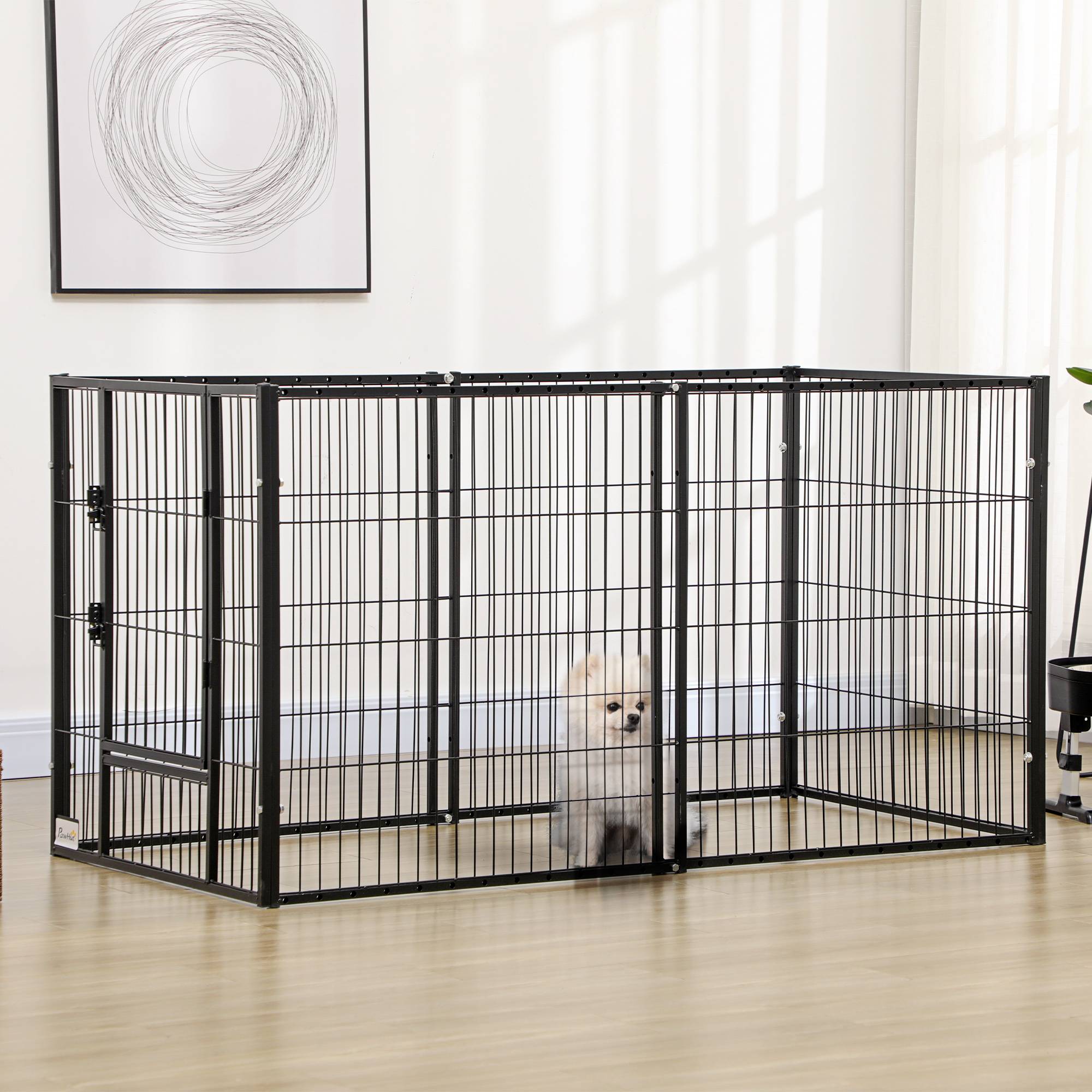 Parc à chiens réglable à 6 panneaux, clôture métallique pour animaux de compagnie avec cadre en acier, 82,5-150 x 79 x 81 cm, noir - Image 4