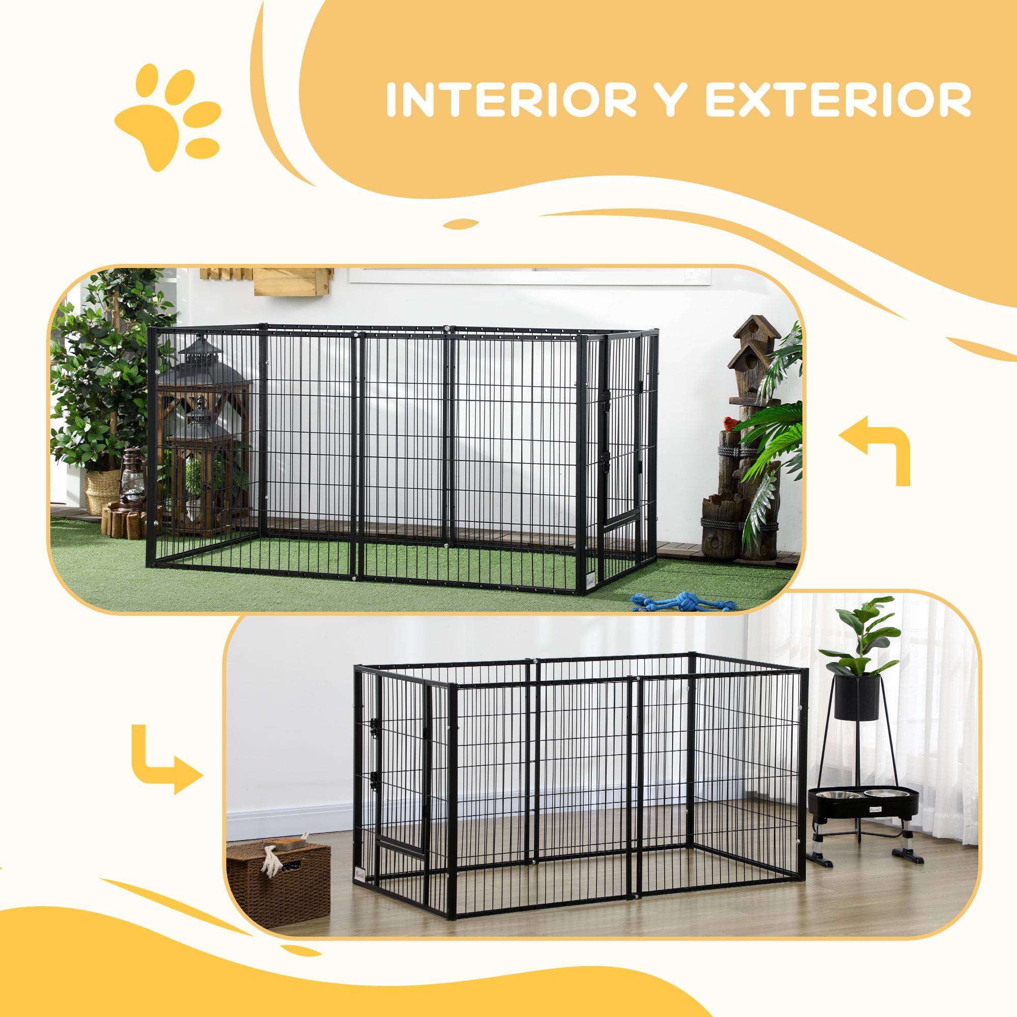 Parc à chiens réglable à 6 panneaux, clôture métallique pour animaux de compagnie avec cadre en acier, 82,5-150 x 79 x 81 cm, noir - Image 8