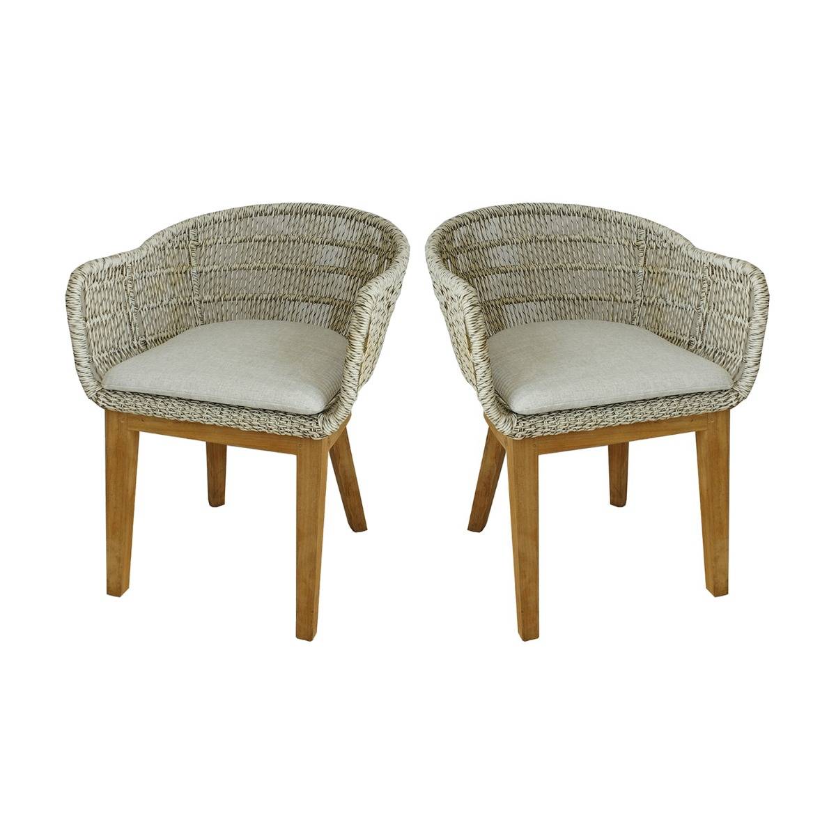 Fauteuils en résine tressée grise chiné Lounge avec coussin (lot de 2) - Gecko Jardin - Image 2