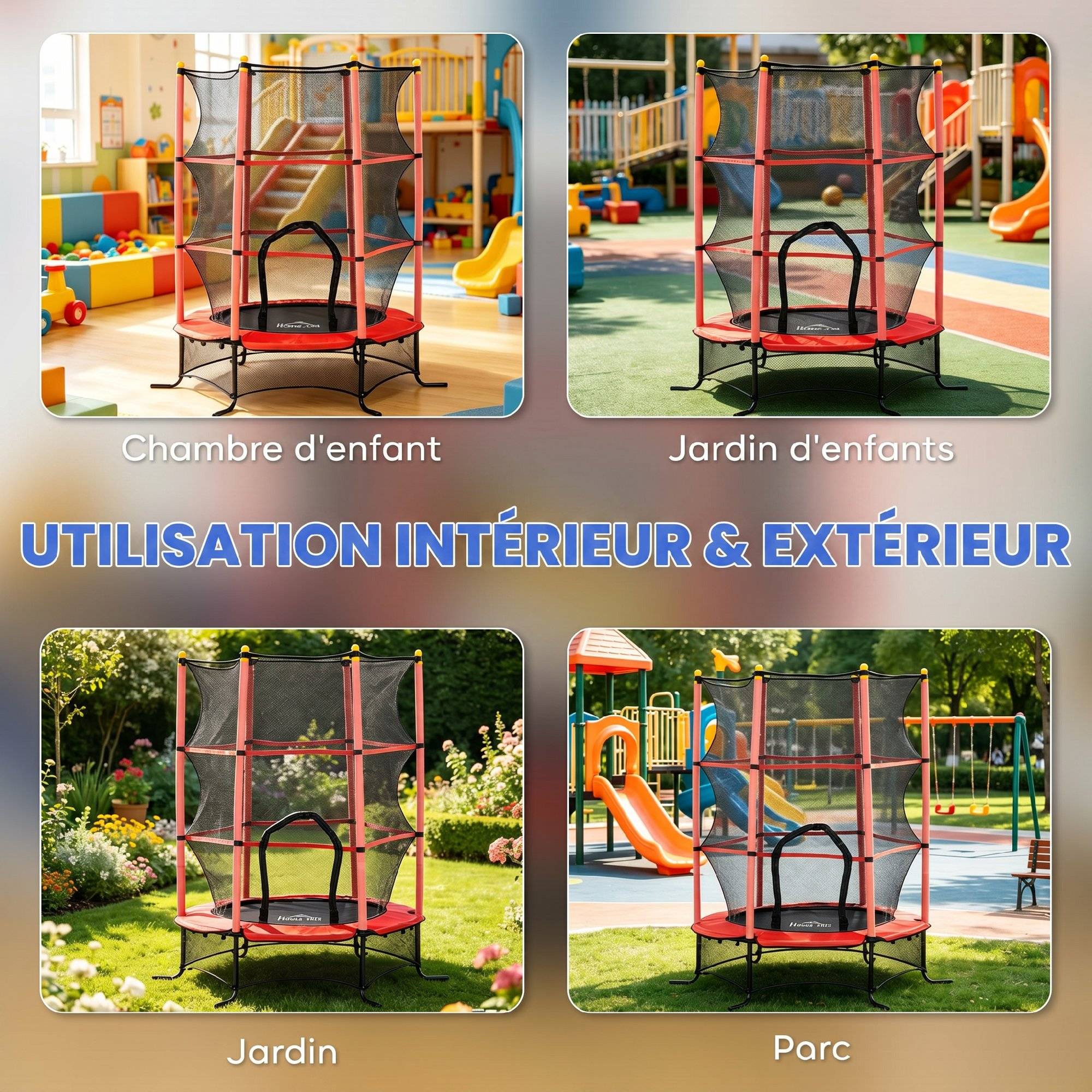 Trampoline Enfant Ø 1,63 × 1,9H m Filet de sécurité Porte zipée Couvre-Ressorts 6 poteaux rembourrés Inclus Rouge - Image 10
