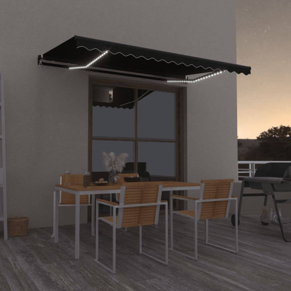 Store banne manuel avec éclairage LED aluminium pour terrasse 450x350cm Anthracite - ComfortXL Outdoor Living - Image 1
