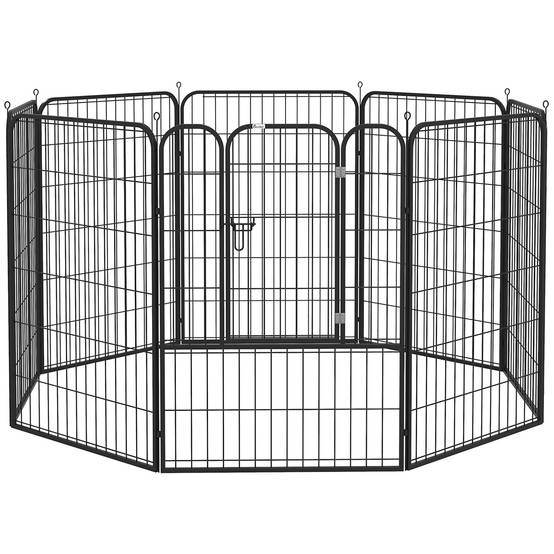 Parc pour animaux de compagnie à 8 panneaux, 80 x 100 cm, avec porte et double fermeture métallique, noir. - Image 1